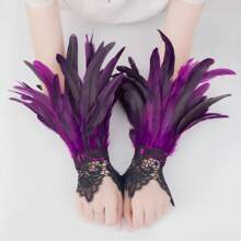 Women Lace Artificial Feather Gloves Witch Angel Costume Accessories Swan Wings Wrist Bands Halloween Accessories