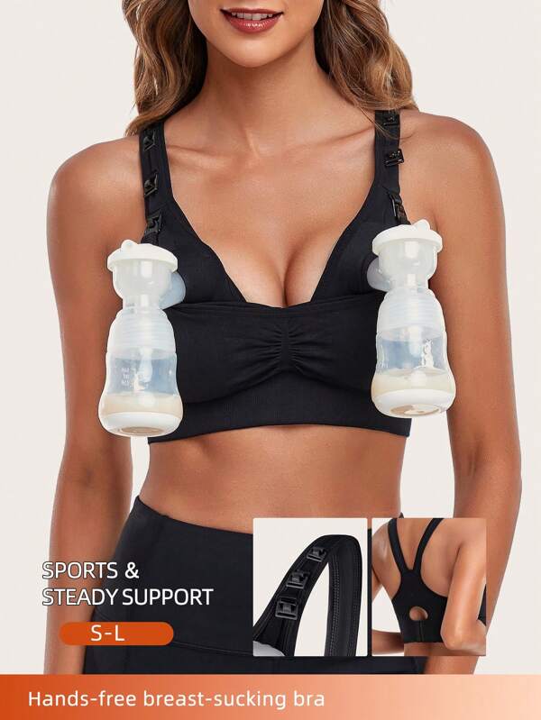 Pumping Bra Hands Free, Fixed Shoulder Strap,Comfort All-Day Wear Hands Free Breast Pump Bra, Pumping & Nursing In One(Three Breastfeeding Buttons For Free Adjustment)