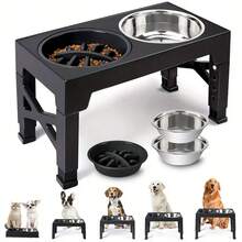 Canine Lift Up Dog Bowl With 2 Stainless Steel Dog Food Bowls, Adjustable To 5 Heights (3.2', 8.7', 9.8', 11.0', 12.2") For Small, Medium And Large Dogs - Black - View 2