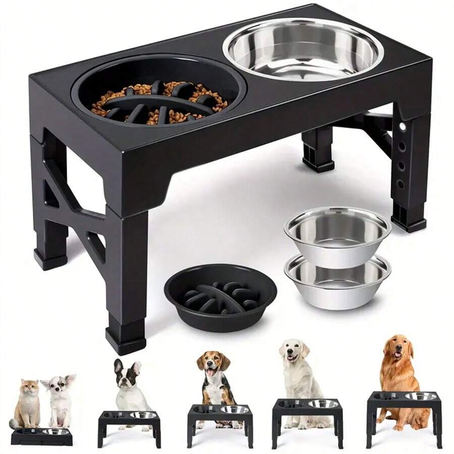 Canine Lift Up Dog Bowl With 2 Stainless Steel Dog Food Bowls, Adjustable To 5 Heights (3.2', 8.7', 9.8', 11.0', 12.2") For Small, Medium And Large Dogs
