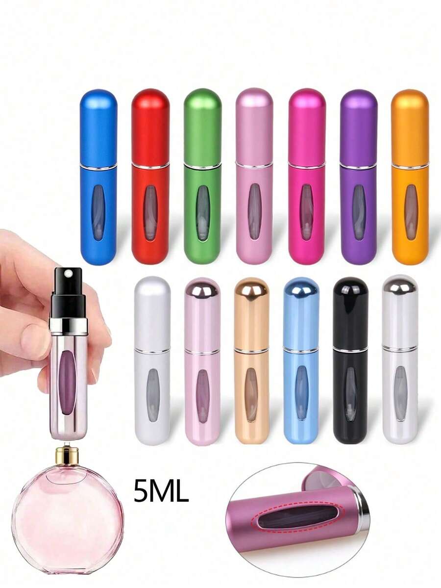 1/5pcs 5ML Refillable Perfume Atomizer Bottle, Travel Spray Perfume Bottle, Makeup Cosmetic Containers, Mini Portable Liquid Dispenser - Multicolor - View 1