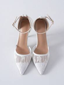 2024新款女士白色蕾丝高跟鞋，圣诞节冬季礼物 - 白色 - 查看 5