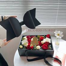 1pc Bow Decorative Gift Box Set, Suitable For Floral Packaging, With Handle & Ribbon, Plastic & Paper Material, For Wedding, Party, Birthday, Valentine's Day Gift Wrapping - Multicolor - View 8