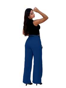 Tailored Wide Leg Pantaloons With Leather Belt - Azul Marino - Ver 2