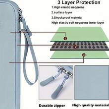 [Laptop] Light Blue Laptop Sleeve |   14.1/15.4 Inch Compatible |   Polyester |   Adjustable Strap With Zipper Closure |   Ideal For Notebooks And Tablets |   Minimalist Design |   Smooth Texture - Black - View 8