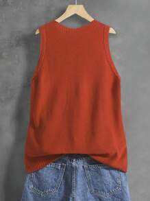 Conjunto de atuendos de primavera/verano para vacaciones: suéter holgado y cómodo de estilo casual, chaleco sin mangas de punto de unicolor casual para el hogar para mujeres