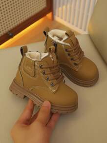 A Pair Of Children's Snow Boots For Autumn And Winter, New Lace Up Zipper Design, Thick And Warm, Lightweight And Fashionable Outdoor Snow Boots - Yellow - View 7