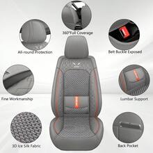 Breathable Luxury Nappa Leather + Ice Silk Car Seat Cover 4 Season Use Front Back Rear Cushion Full Wrapped Protector Universal Fit For 95% Cars SUV Truck - 灰色 - 查看 5