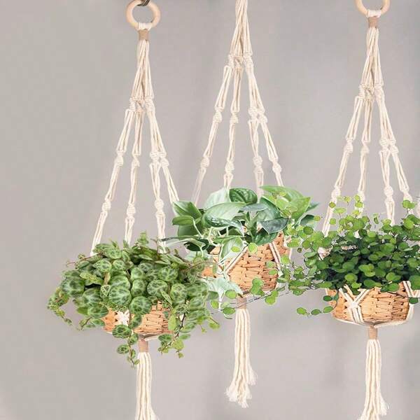 1 pièce Porte-plante macramé fait main style boho, panier suspendu, filet décoratif en coton (pot de plante non inclus)