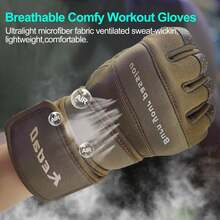 Guantes de entrenamiento para hombres, guantes de levantamiento de pesas con soporte para la muñeca, guantes de ejercicio completos, guantes transpirables de media dedos para gimnasio, levantamiento de pesas, ejercicio, entrenamiento y fitness - Marrón - Ver 10