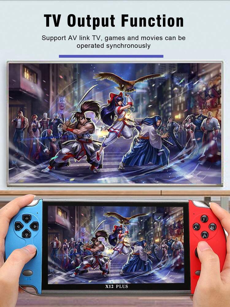 1 pieza Nueva consola de juegos portátil multifuncional, precargada con 10,000 juegos clásicos retro, 10 emuladores de PS1/GBA/FC, pantalla grande de 7 pulgadas, compatible con conexión a TV, guardado de juegos, reproducción de fotos/audio/música/video/libros electrónicos, diseño vintage de doble palanca, regalo ideal para fiestas y cumpleaños. - Multicolor - Añade 7