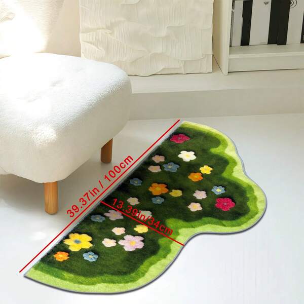 1pc Faux Cashmere Moss Green Floral Pattern Carpet, TPR Non-Slip Backing, Machine Washable, Suitable For All Season Indoor Decoration, Bedroom, Living Room, Bedside, Kitchen, Bathroom, Holiday Gift, Soft And Comfortable, Gradient Floral Print Carpet, Applicable For Spring, Summer, Autumn And Winter, Perfect For Decorating Your Home!