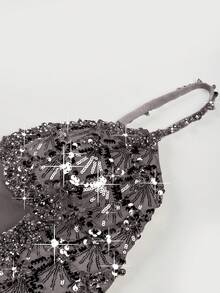 New Luxury Sequins Patchwork Deep V-Neck Sling Evening Dress For Women, Wedding Event Dress Party Dress Wedding Guest Dress Formal Dress,Gown