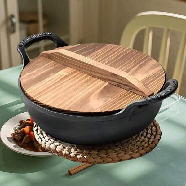4-Jahreszeiten Eisenbarren geformter robuster Gusseisen-Topf mit Holzdeckel - perfekt zum Kochen und Aufbewahren von Lebensmitteln! Ideal für das Abendessen-Set, günstige Artikel in meinen Bestellungen, Lebensmittelzubereitung, Party-Servieren, Aufbewahrungsbox mit Deckel. Töpfe & Heimdekoration