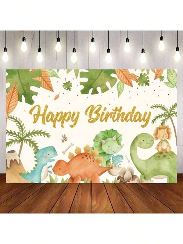 1pc Polyester Dinosaur Birthday Party Backdrop Banner, Dinosaur Photo Booth Backdrop, Green Forest Birthday Wall Backdrop Party Decor