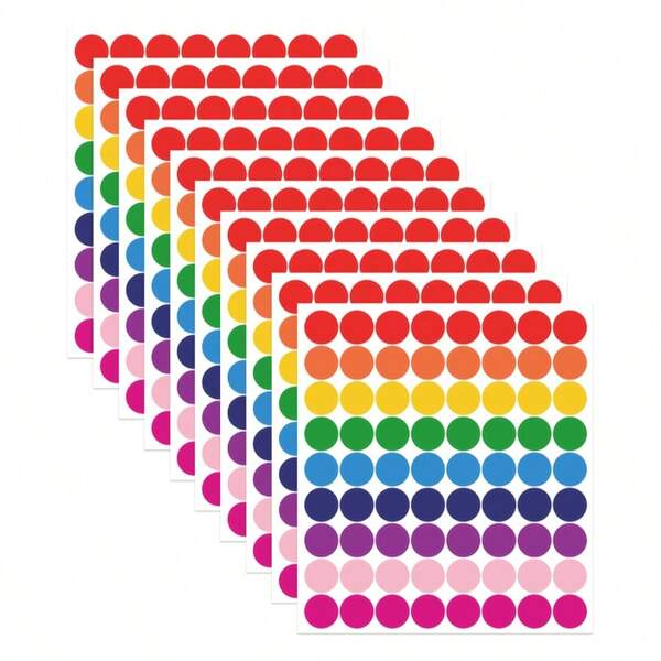 800pcs 1/2 Inch Round Color Coded Labels, 10 Assorted Colors, For Home, Office, Classroom,School Supplies,Back To School