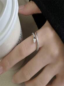 925 纯银低致敏性精致蛇形动物戒指耳环女士个性化指尖配饰尾环适合所有场合礼物抗氧化 3 克盒装 - 銀色 - 查看 9