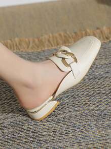 Women's Thick Heel Closed Toe Mule Shoes, Slip-On Casual Loafers, Comfortable Flat Ladies Sandals For Spring/Summer 2025