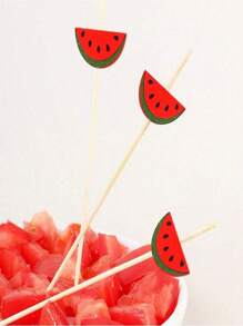 10/30/50/100/200pcs Watermelon Shaped Bamboo Skewers, Appetizer Picks For Fruit, Dessert, Burgers, Fruit Platters, Party Supplies