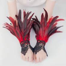 Women Lace Artificial Feather Gloves Witch Angel Costume Accessories Swan Wings Wrist Bands Halloween Accessories