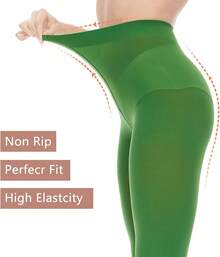 Citystl Opaque Black Tights Women, 80D Tummy Compression Plus Size Tights, Control Top Microfiber Pantyhose Women - Clover Green - View 2
