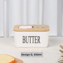 Ceramic Butter Dish, Rectangular Ceramic Butter Dish With Wooden Lid And Butter Knife, 500ml/600ml/850ml Simple Western Style Cheese Storage Box Ceramic Butter Holder - White - View 19
