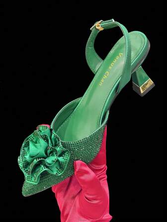 Venus Chan Elegant Women's High Heels With Breathable White Lace & Mesh - Italy-Inspired Rhinestone Detailing, Chic Pointed-Toe Design, Ideal For Parties & Special Occasions - Available In Plus Sizes