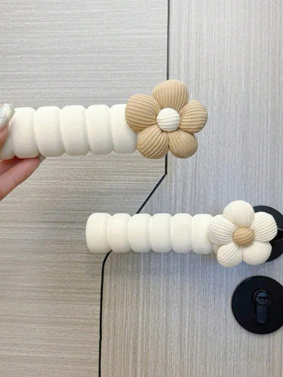 1/2pcs Flower Pattern Door Knob Protector, Soft Cover To Prevent Collision And Static Electricity, Suitable For Left And Right Hand Side