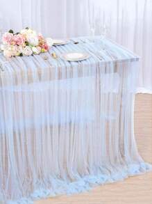 1pc-Faux Pearl Decor Table Runner, Wedding White Pearl Tulle Tablecloth, Wedding Arch Decoration Reception Bridal Shower, Party Decoration, Chair Streamer, Event Background Wall Decor,Christmas, Wedding Decoration Nylon Mesh Fabric New Pearl Hollow Mesh Fabric Valentine's Day