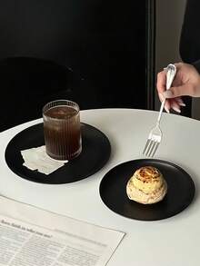 1pc Ins Style Black Premium Dessert Plate, Stainless Steel Tea & Snack Display Plate, Afternoon Tea Cake & Fruit Plate - Black - View 3