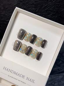 10 piezas de arte de uñas hecho a mano, uñas postizas, accesorios para uñas de verano, puntas de uñas postizas hechas a mano, uñas postizas cortas de primavera, uñas postizas cortas, uñas de ojo de gato pintadas a mano. - Multicolor - Ver 3