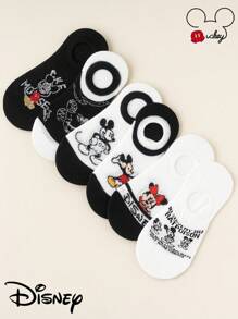 Disney Disney 1/5 pares de calcetines invisibles tipo barco para mujeres, con diversos patrones de Mickey Mouse y combinaciones clásicas de color negro y blanco. Mickey es el ídolo eterno de Disney. Tiene una excelente absorción del sudor, transpirabilidad y durabilidad