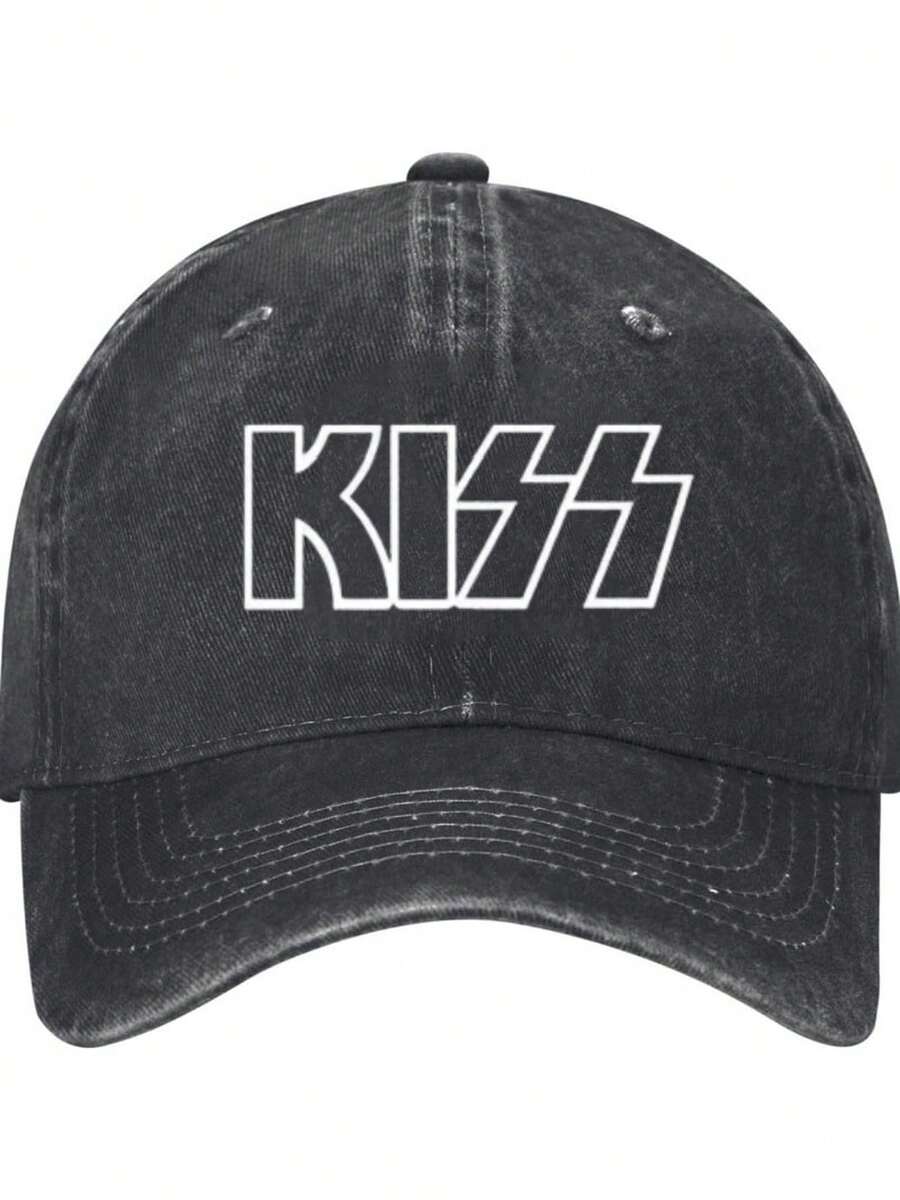 Gorras de béisbol, gorras de camionero, con diseño de logo de la banda KISS, 100% algodón denim. El diseño de la visera arqueada es ajustable. - Negro - Ver 1