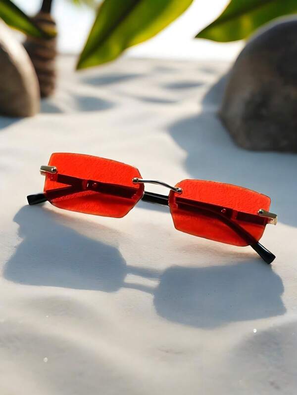 1PC Men Copper Rimless Two Tone Fashion Glasses For Musical Festival Accessories For Summer Beach Vacation,Outdoor,Travel Back To School Fashionable Preppy School Look