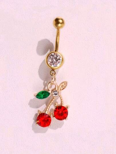 1pc Fashionable Sexy Stainless Steel Cherry Navel Piercing Jewelry, Suitable For Women To Wear At Parties And Beach Vacations