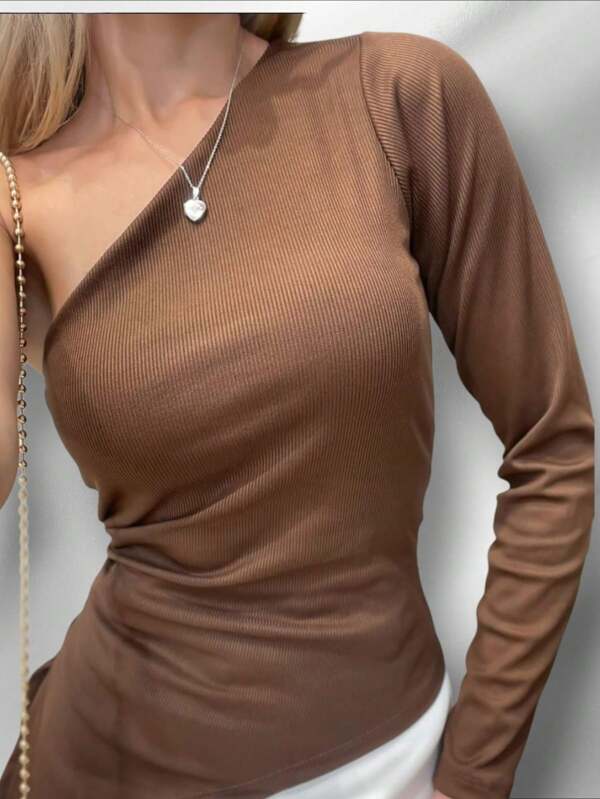 Blusa Assimetrica   Casual  elegante    Tecido de malha    Assimétrico    Feminino  Noite  Feriado  Diário    Todos