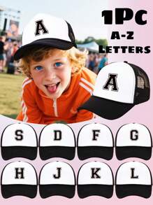 1pc Kids Spring/Summer 26 Alphabet Letter Print Baseball Cap With Drawstring, Mesh Breathable Sunshade Truck Driver Hat For Boys And Girls, Navy Blue, Outdoor Use, Foam Material