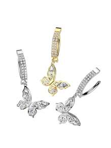 1pc Luxury Double Layer Butterfly Pendant Magnetic Clip-On Stainless Steel Navel Piercing Jewelry, Gift For Date & Everyday Wear