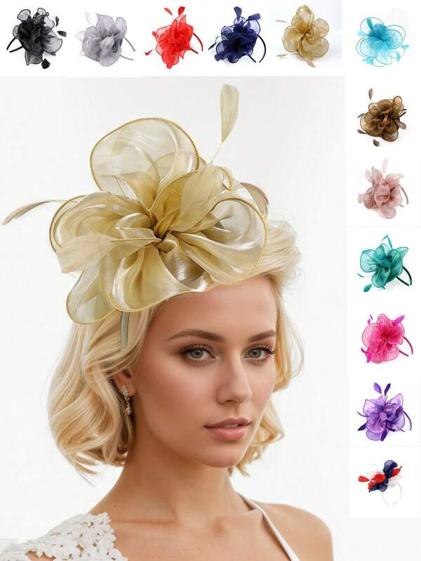 1 Stück Fascinator Hüte für Frauen Teegesellschaft, Tee Hut Teegesellschaft Zubehör Haarband Set für Hochzeitsfeier Cocktail Derby, Haarreifen Haarband für Frauen