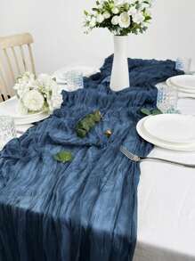 1/5/8pcs Navy Blue Pleated Table Runner, Cheesecloth Table Runner Folding Tablecloth, Festive Birthday Decor Wedding Decor Holiday Home Decor Party Room Table Decoration Dark Blue Table Cloth, Table Flag, Solid Color Table Cover, Birthday Decor Wedding Decor, New Year Decor, Party Favor