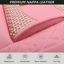 Breathable Luxury Nappa Leather + Ice Silk Car Seat Cover 4 Season Use Front Back Rear Cushion Full Wrapped Protector Universal Fit For 95% Cars SUV Truck - 粉色 - 查看 8