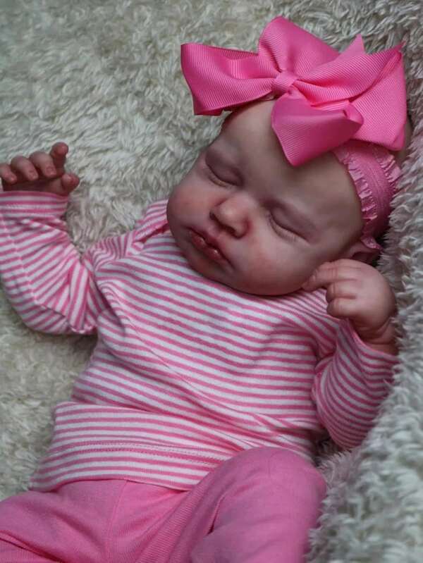 20-Inch Realistic Loulou Baby Reborn Doll With Painted 3D Hair Handmade Soft Newborn (Send Bottle Nipple, Diaper, Birth Certificate) Series Doll Birthday Gift Cloth Body (Gender Free)Girl Birthday For Girls Halloween/Thanksgiving Day/Christmas Gift Easter Gift