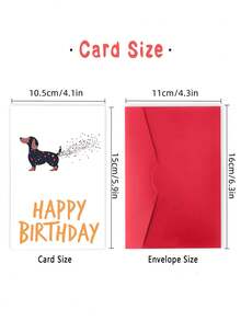 1pc Dachshund Paper Tail Cartoon Birthday Card, Funny Side View Dog Greeting, Quality Greeting Card Envelope, Creative, Fantasy Theme, Personalized, With Paper Material, For Anyone - Multicolor - View 3