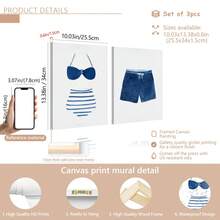 2 件/套无框水彩复古风格泳衣艺术帆布画，海军蓝和白色泳衣艺术，海滨别墅装饰，湖畔别墅墙壁艺术，儿童房装饰，海报，墙壁艺术，房间装饰用品，沿海装饰墙壁艺术 - 彩色 - 查看 4