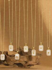 1 Piece A-Z Copper-Set Zirconium 26 Square Block Shell Letters O-Shaped Necklace - Unique And Versatile For All Occasions