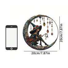 1 pezzo Ciondolo a forma di cappello da strega con luna in cristallo acrilico, decorazione per finestra in vetro colorato, opera d'arte da appendere alla parete, adatto per cortile, giardino, camera da letto, decorazione domestica, Ognissanti, feste, regalo di inaugurazione casa, 2D - Corda multicolore-oro - Visualizzare 4