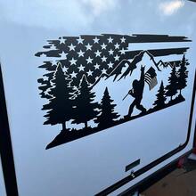 1 Pc Bigfoot US Flag Mountain Tree Lined Vinyl Decal, Die-Cut Mysterious Natural Sticker For Car Truck RV Camper Trailer Caravan - Black - View 4