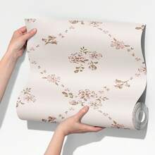 简约花卉植物壁纸，花卉自粘壁纸，即撕即贴壁纸，浅粉色背景壁纸，可移除壁纸，适用于客厅、卧室、墙面、家具翻新装饰贴纸，单片尺寸：17.7 英寸 x 6.5 英尺/9.8 英尺，翻新贴纸可撕下并粘贴在墙板上，壁纸，春季装饰，焕新家居，Rama 装饰贴纸礼品，生日毕业礼物