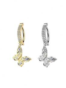 1pc Luxury Double Layer Butterfly Pendant Magnetic Clip-On Stainless Steel Navel Piercing Jewelry, Gift For Date & Everyday Wear