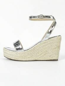 女式厚底编织坡跟凉鞋，复古风格防水露趾系带角斗士后绑带露跟粗高跟夏季休闲沙滩度假波西米亚风派对鞋